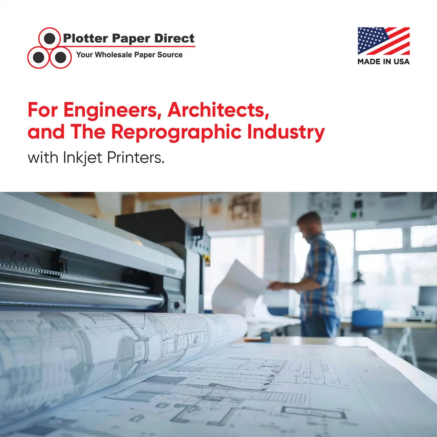 (4) 24'' x 150' Rolls - 20# Plotter Paper - 2'' Core