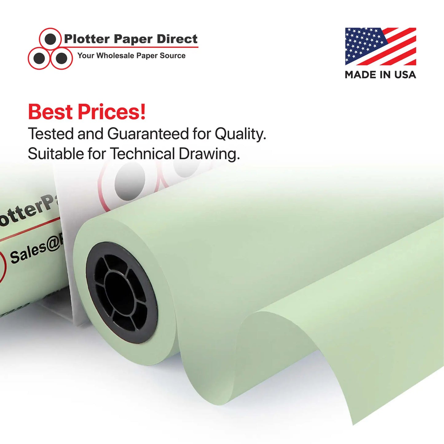 (4) 24'' x 150' Roll - 20# Green Tinted/Colored Bond - 2'' Core