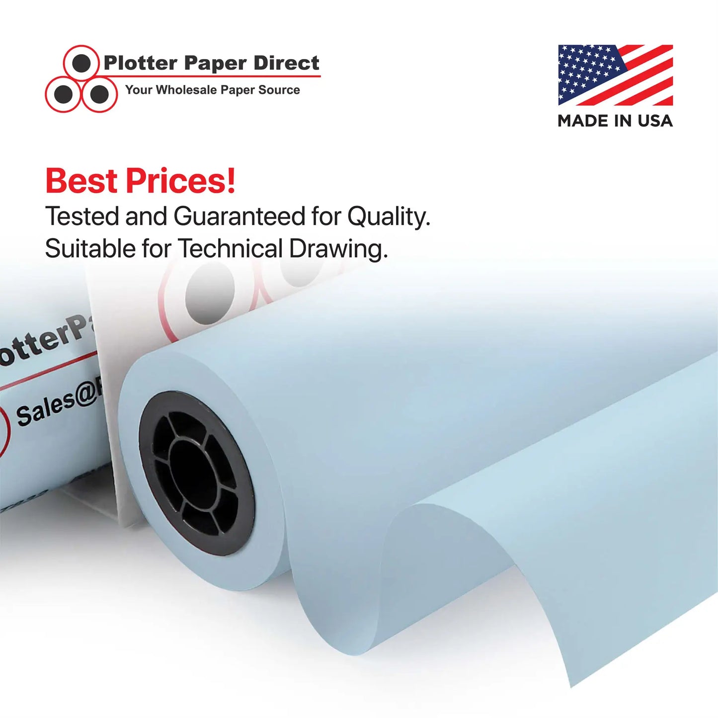 24'' x 150' Rolls - 20 lb Blue Tinted/Colored Bond Plotter Paper on 2'' Core (Pack of 2)