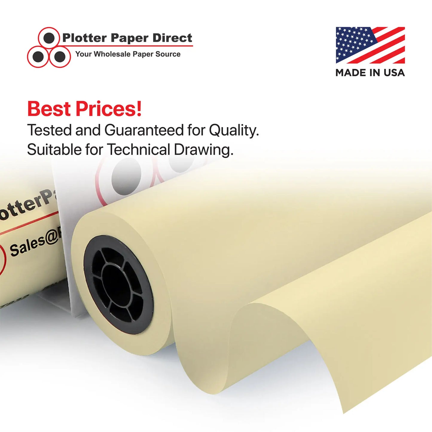 24'' x 150' Rolls - 20 lb Yellow Tinted/Colored Bond Plotter Paper on 2'' Core (Pack of 2)