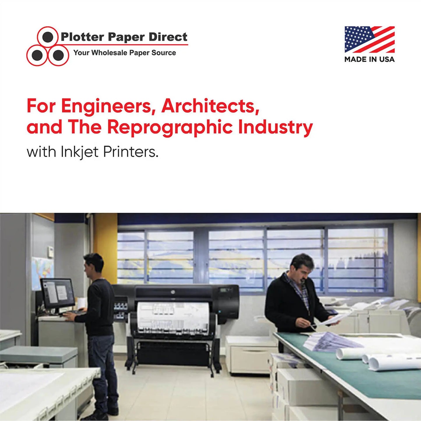 (2) 36'' x 300' Rolls - 24# Plotter Paper - 2'' Core