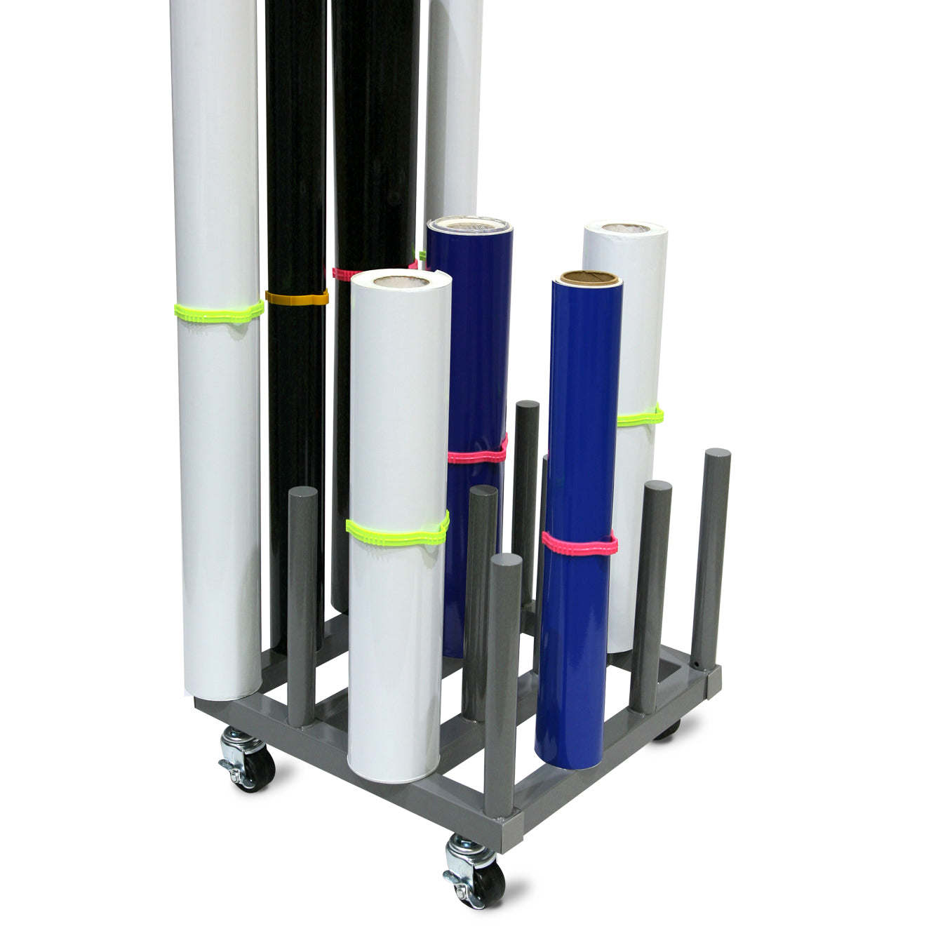 Rolling Floor Rack for Vinyl Roll Storage - Heavy Duty - 16 Spindles - 2'' Core