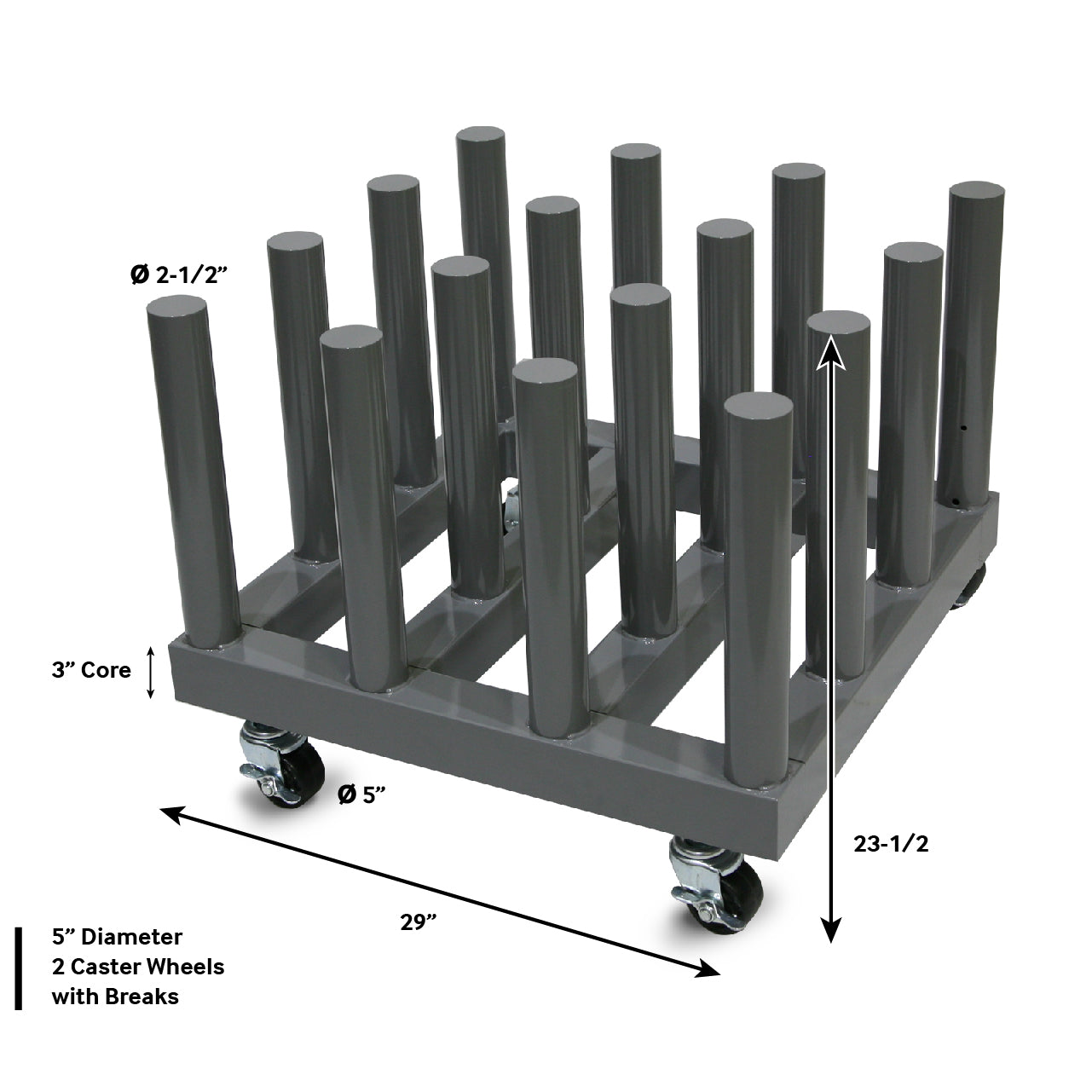 Rolling Floor Rack for Vinyl Roll Storage - Super Heavy Duty - 16 Spindles - 3'' Core