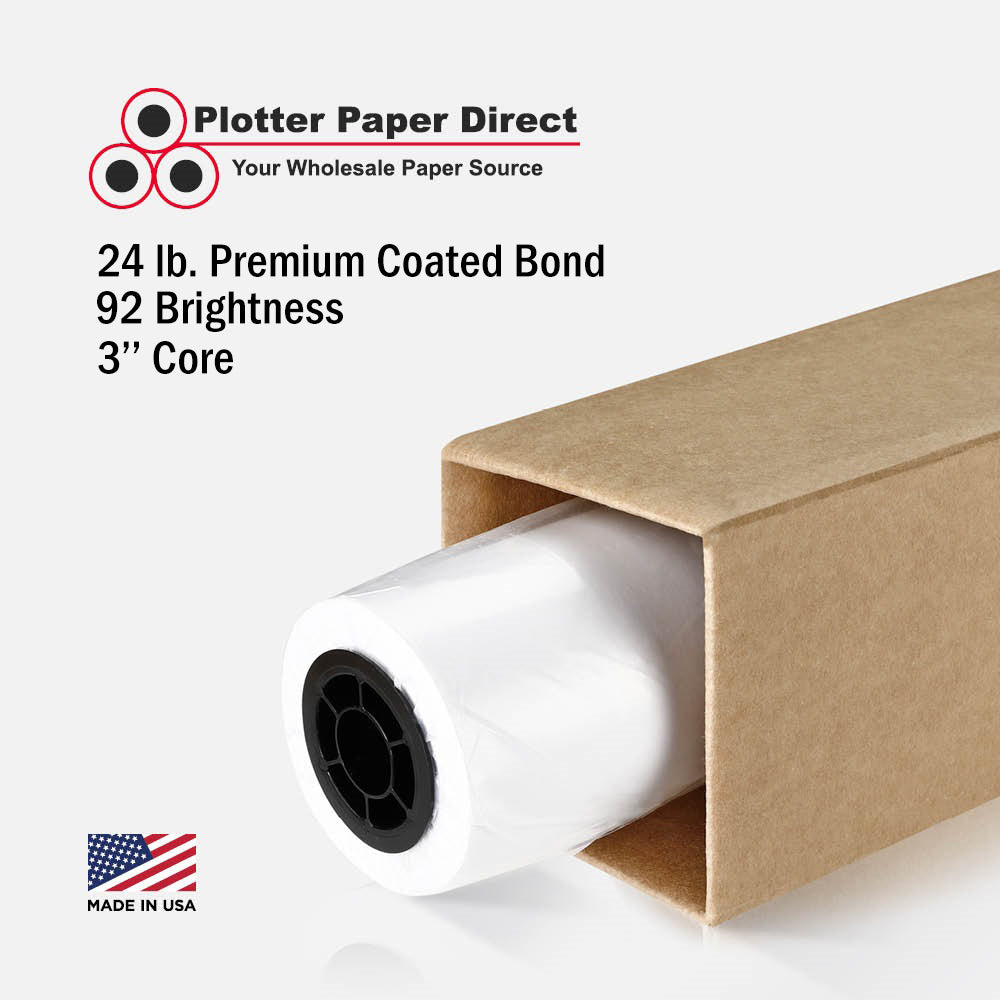 30'' x 450' Rolls - 24 lb Premium 1 Side Coated White Inkjet Engineering Bond on 3'' Core