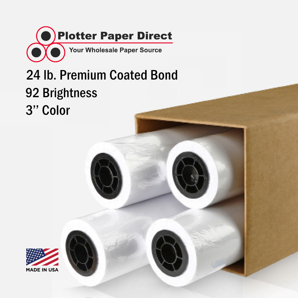 30'' x 450' Rolls - 24 lb Premium 1 Side Coated White Inkjet Engineering Bond on 3'' Core (Pack of 4)