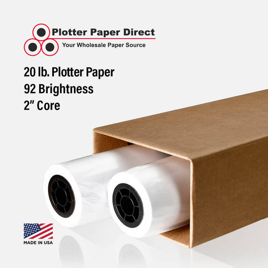 (2) 24'' x 300' Rolls - 20# Plotter Paper - 2'' Core