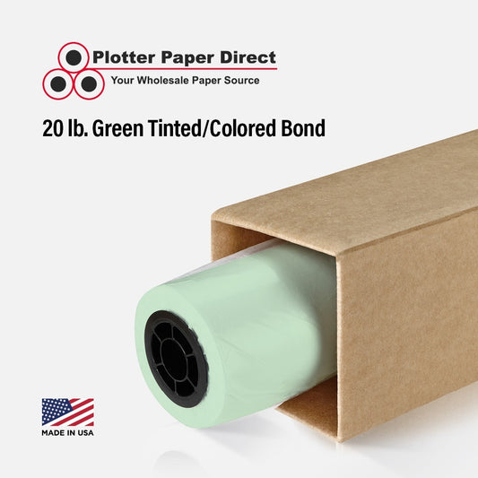 22'' x 150' Rolls - 20 lb Green Tinted/Colored Bond Plotter Paper on 2'' Core