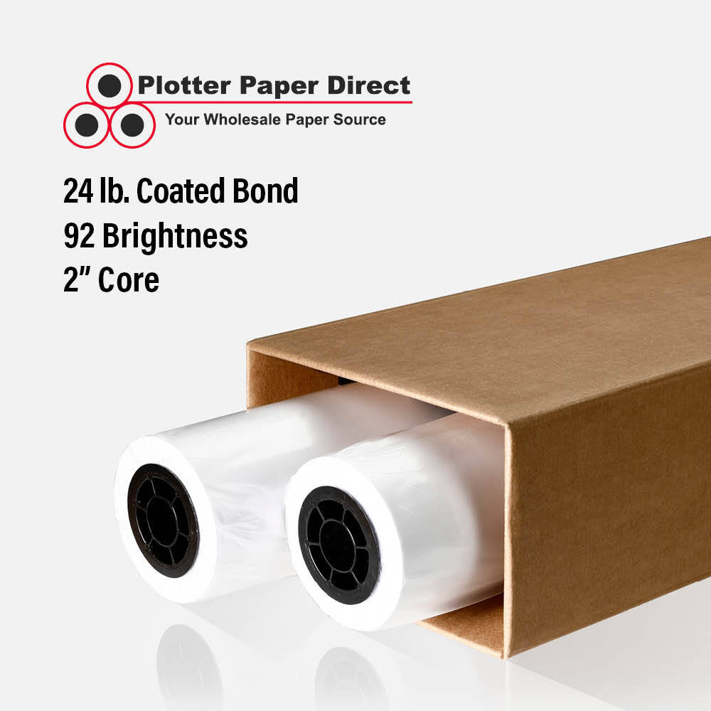 (2) 30'' x 300' Rolls - 24# Coated Bond - 2'' Core