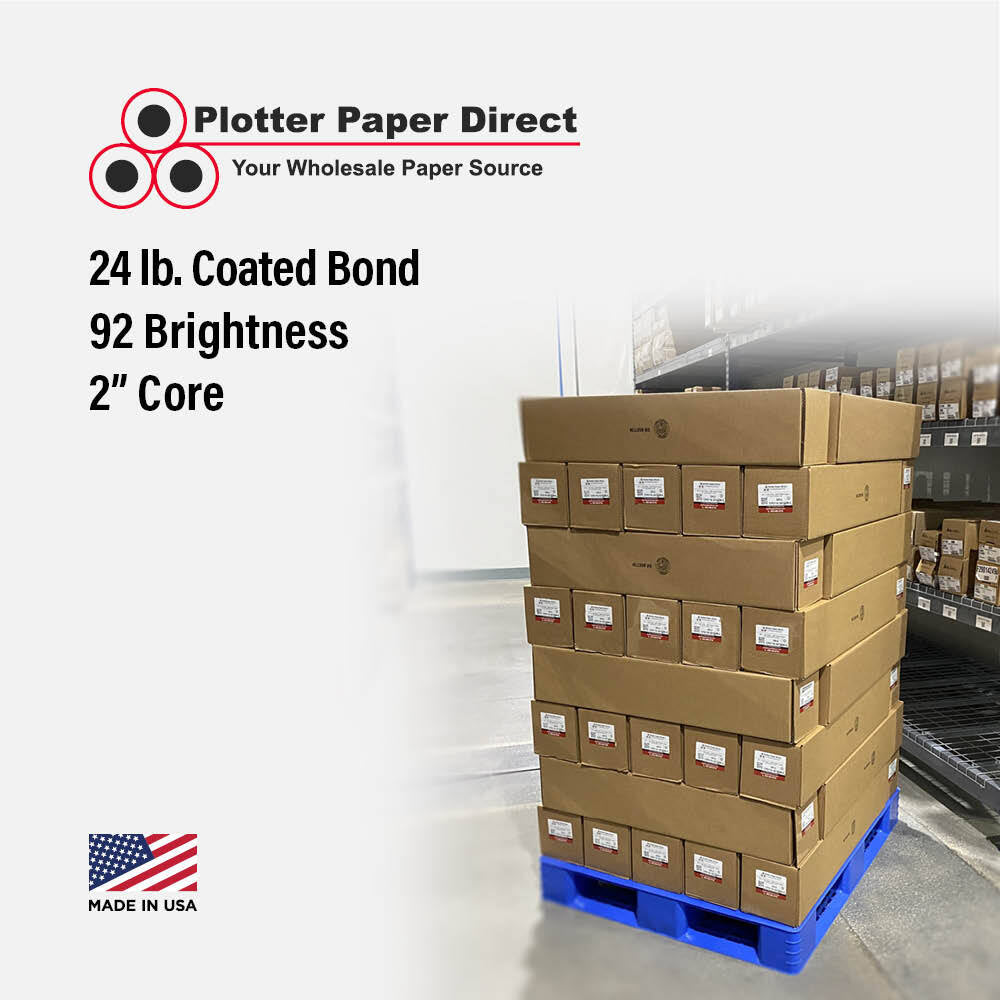 30'' x 300' Rolls - 24# Coated Bond - 2'' Core (Pallet of 80)