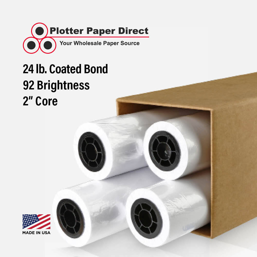 (4) 44'' x 150' Rolls - 24# Coated Bond - 2'' Core