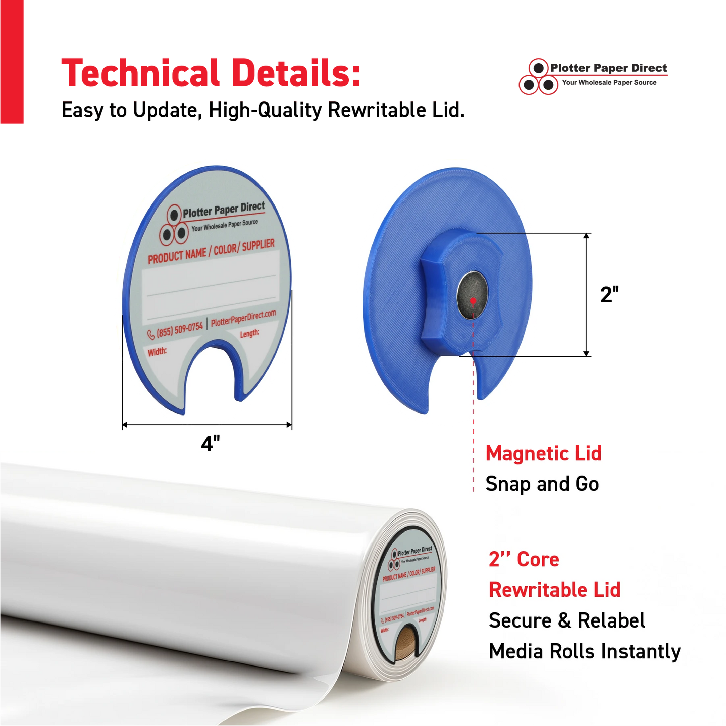 2" Core Rewritable Blue Lid for Media Rolls