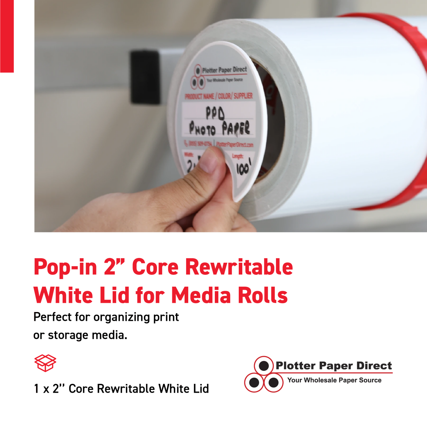 2" Core Rewritable White Lid for Media Rolls
