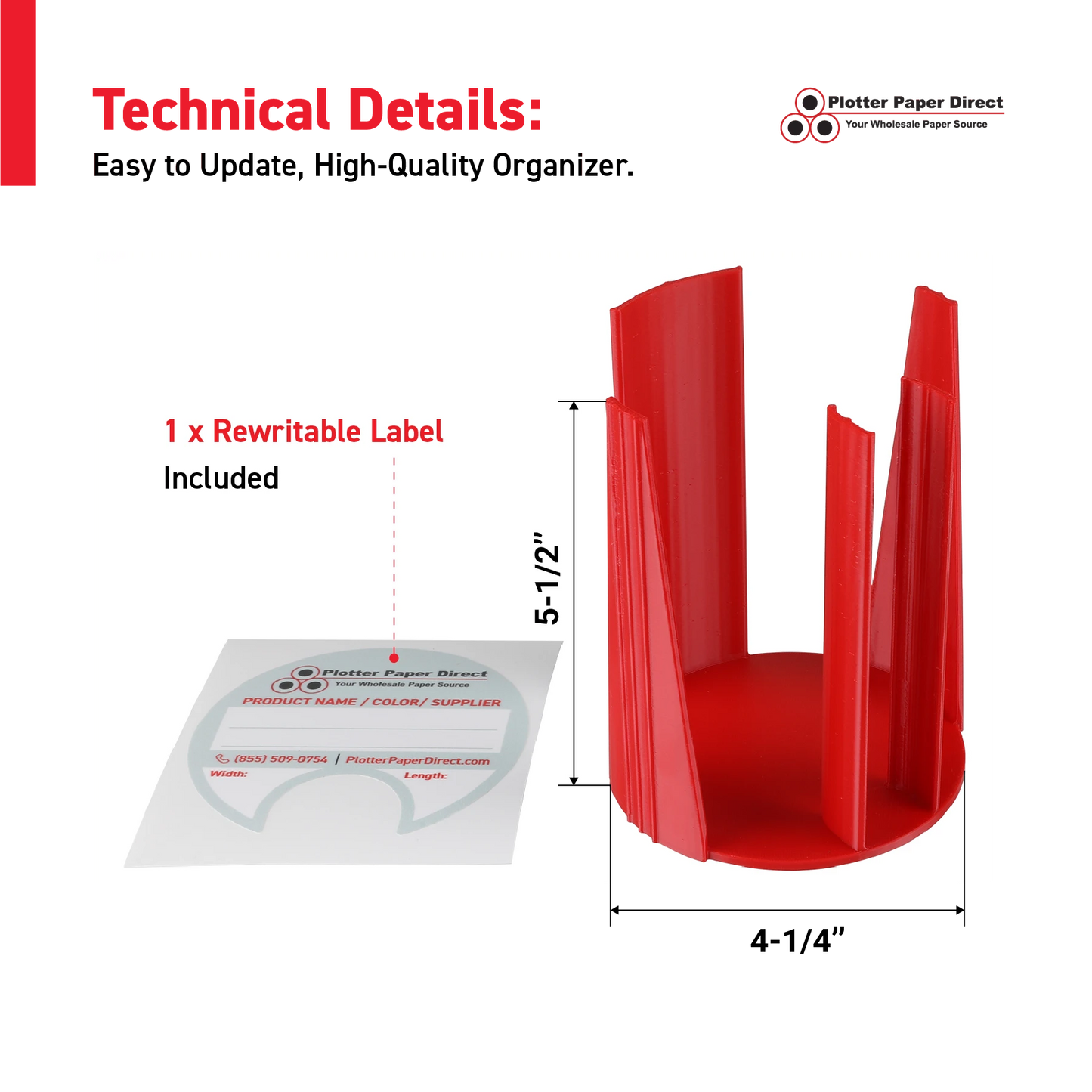 Red Bench Organizer for 2" & 3" Core Media Roll Lids – Durable & Space-Saving