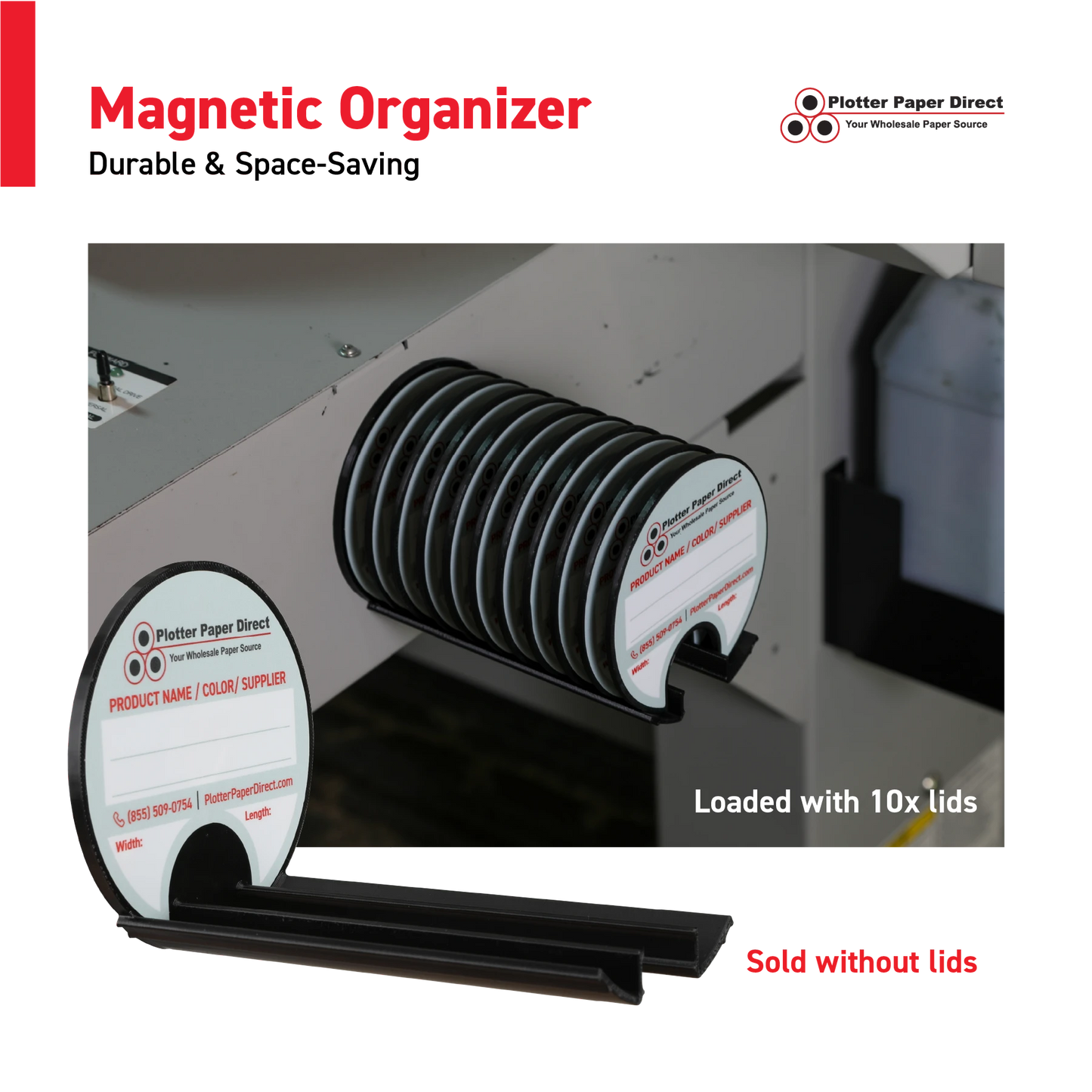 Blue Magnetic Wall Organizer for 2" & 3" Core Media Roll Lids – Space-Saving Storage for Print Shops, Vinyl Roll Accessories, Durable & Easy to Mount