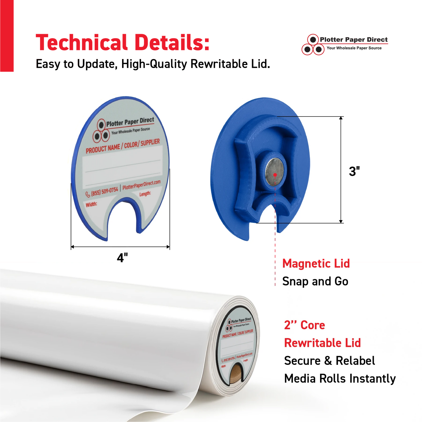 3" Core Rewritable Blue Lid for Media Rolls