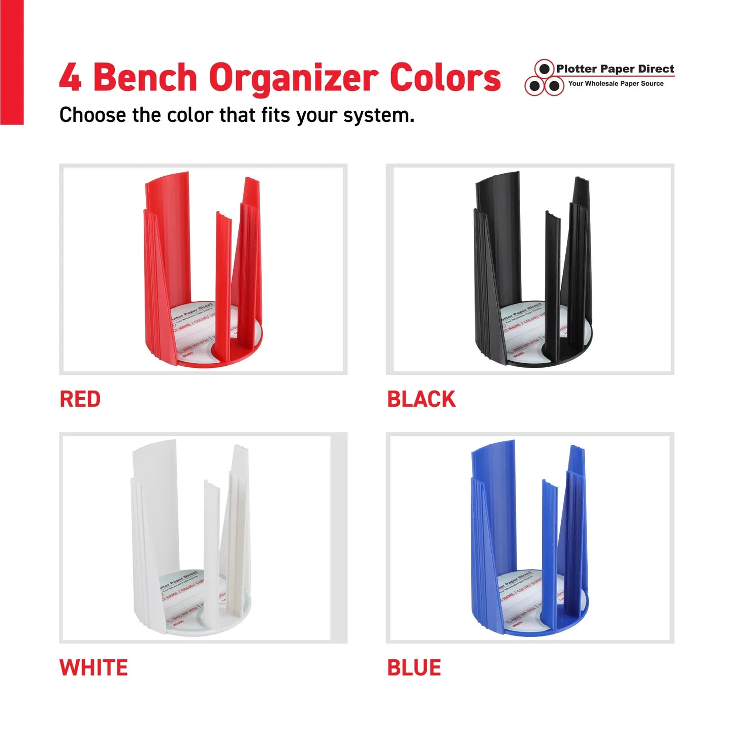 Kit of 10 Rewritable Blue Lids for 3" Core Media Rolls + 1 Blue Bench Organizer for 2" & 3" Cores – Durable Storage & Organization for Print Shops and Studios