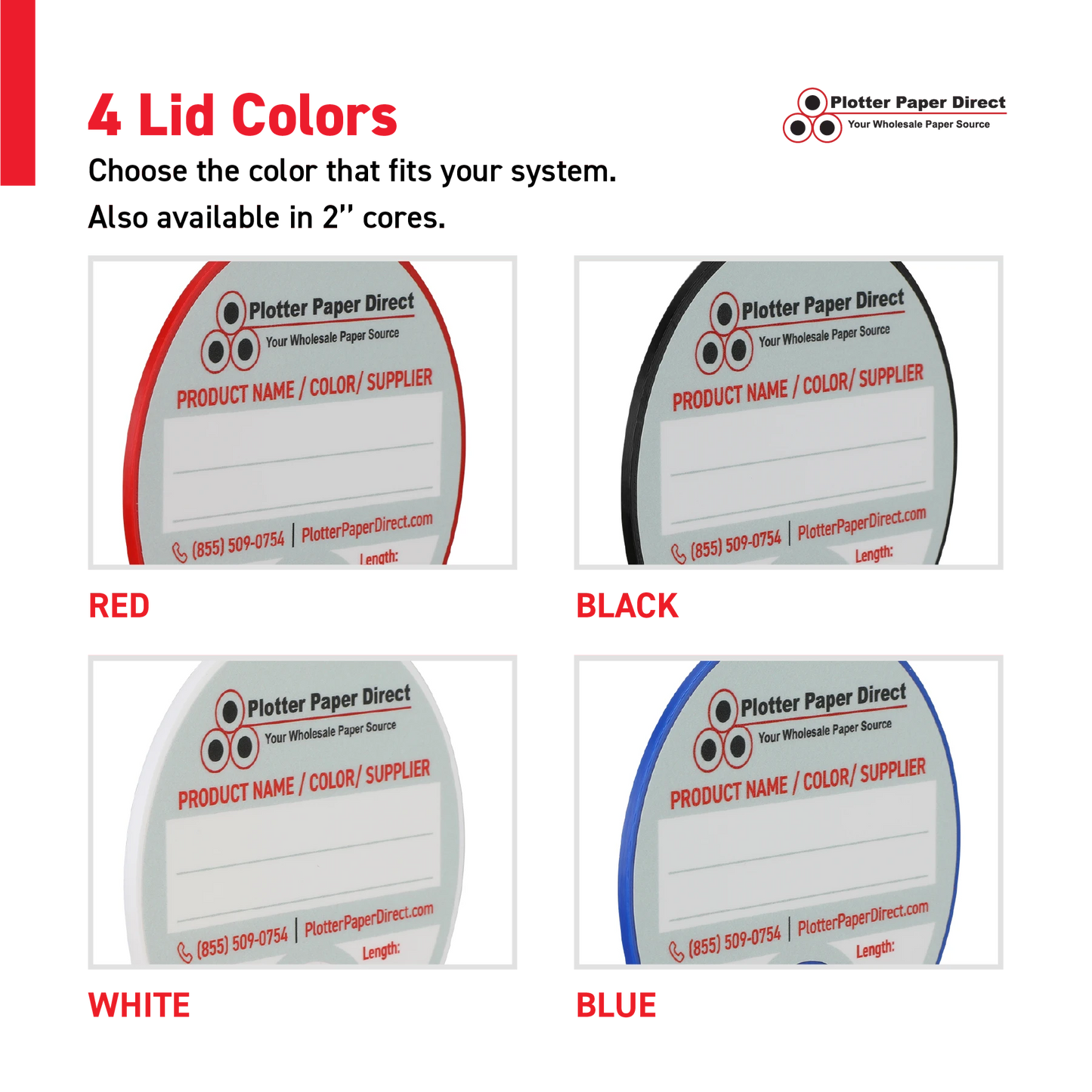 Kit of 10 Rewritable Red Lids for 3" Core Media Rolls + 1 Blue Bench Organizer for 2" & 3" Cores – Durable Storage & Organization for Print Shops and Studios