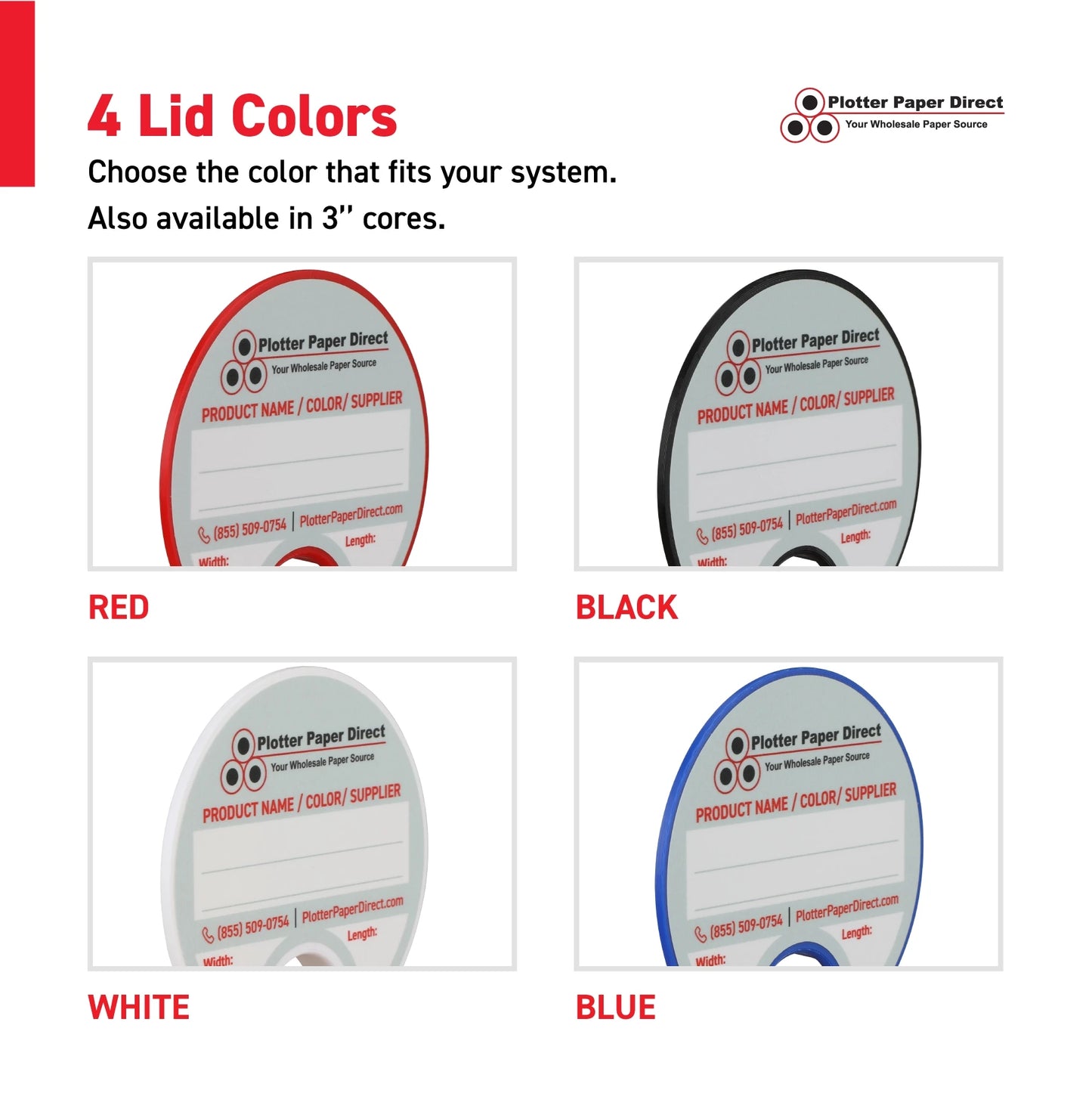 Kit of 10 Rewritable Black Lids for 3" Core Media Rolls + 1 Blue Magnetic Wall Organizer for 2" & 3" Cores – Durable Storage Solution for Print & Sign Shops