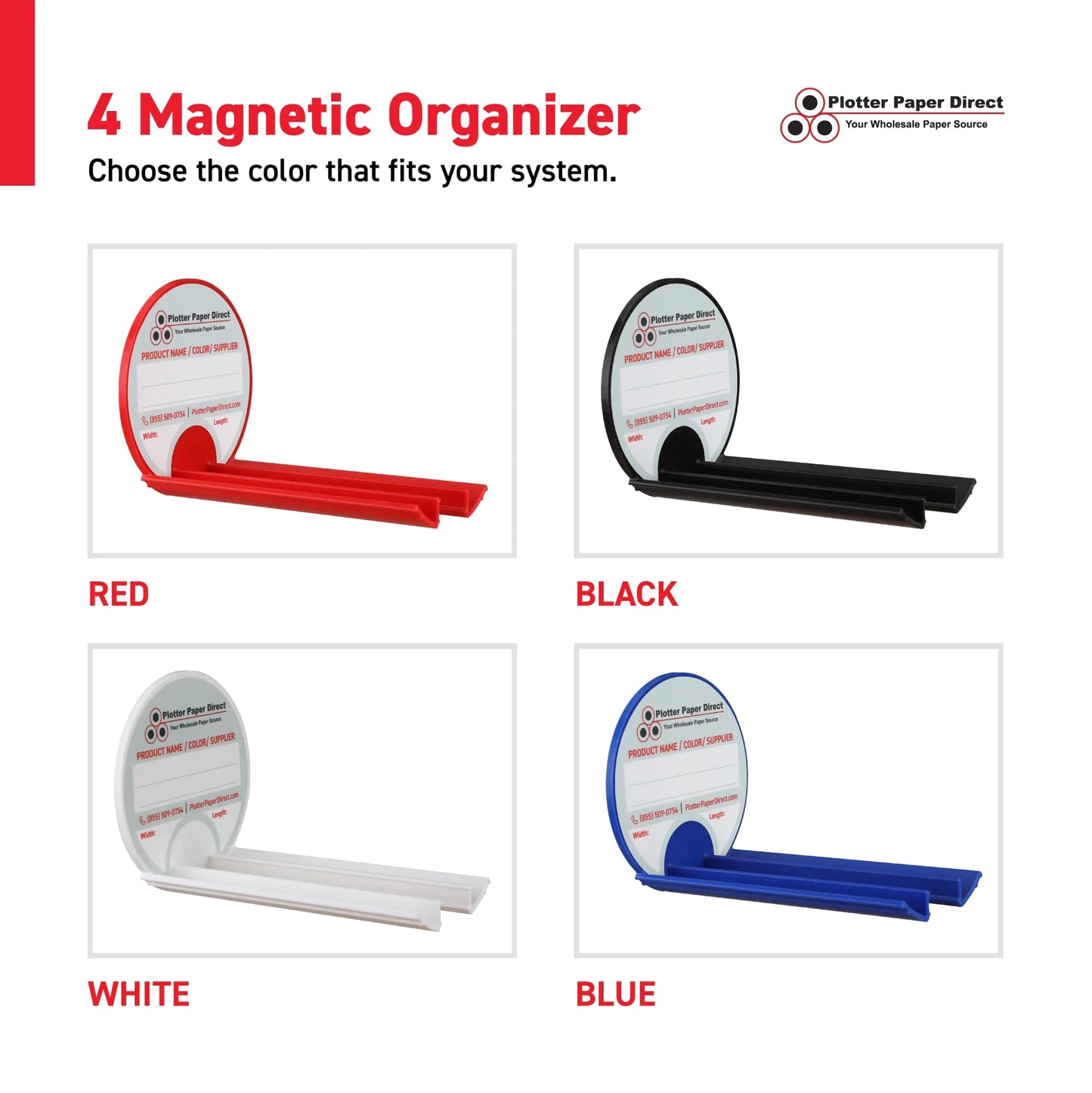 Kit of 10 Rewritable Black Lids for 3" Core Media Rolls + 1 Blue Magnetic Wall Organizer for 2" & 3" Cores – Durable Storage Solution for Print & Sign Shops