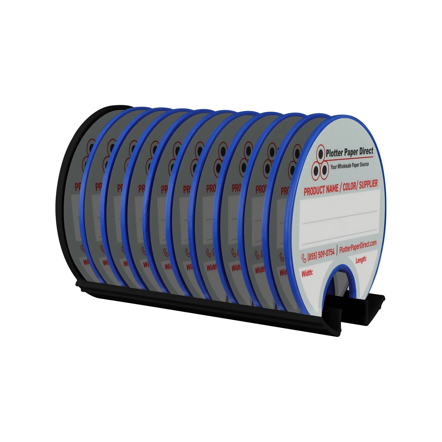Kit of 10 Rewritable Blue Lids for 3" Core Media Rolls + 1 Black Magnetic Wall Organizer for 2" & 3" Cores – Durable Storage Solution for Print & Sign Shops