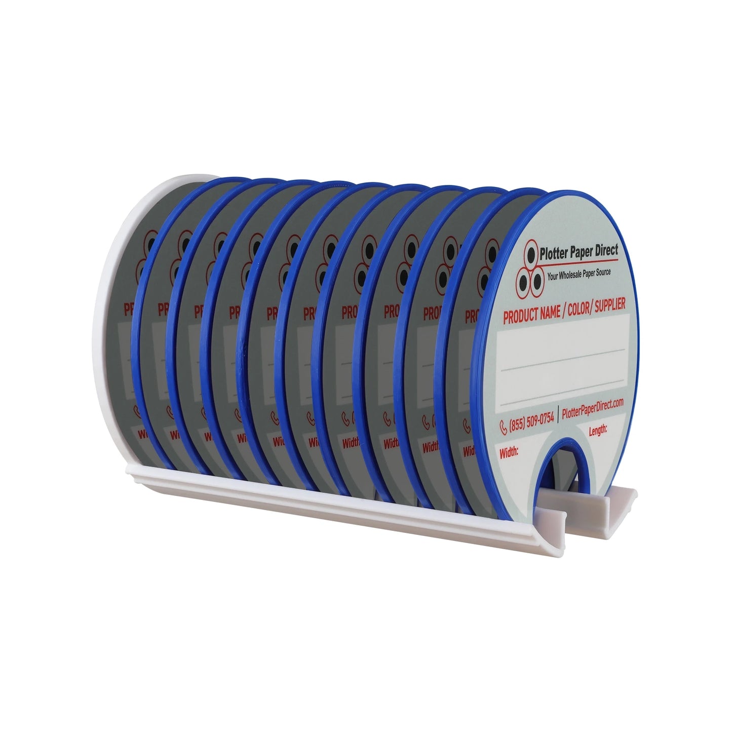 Kit of 10 Rewritable Blue Lids for 3" Core Media Rolls + 1 White Magnetic Wall Organizer for 2" & 3" Cores – Durable Storage Solution for Print & Sign Shops
