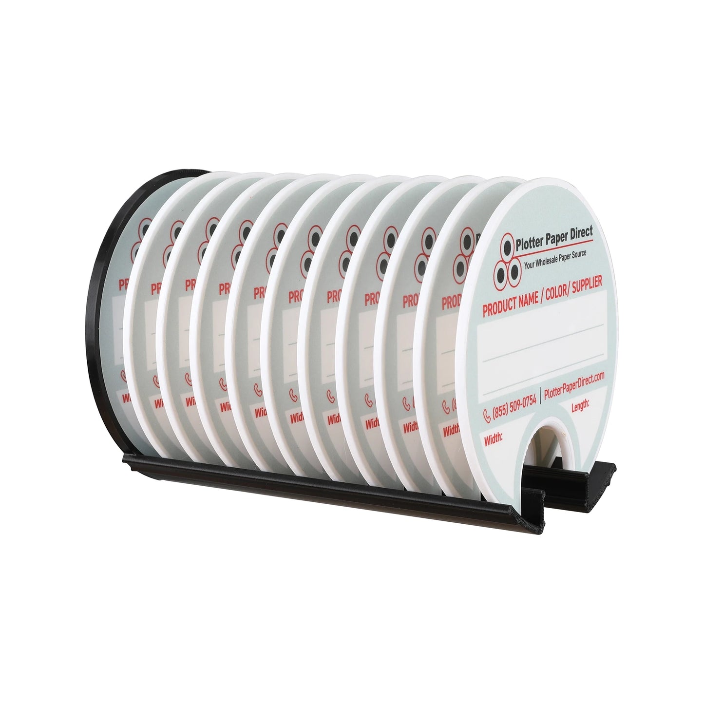 Kit of 10 Rewritable White Lids for 3" Core Media Rolls + 1 Black Magnetic Wall Organizer for 2" & 3" Cores – Durable Storage Solution for Print & Sign Shops