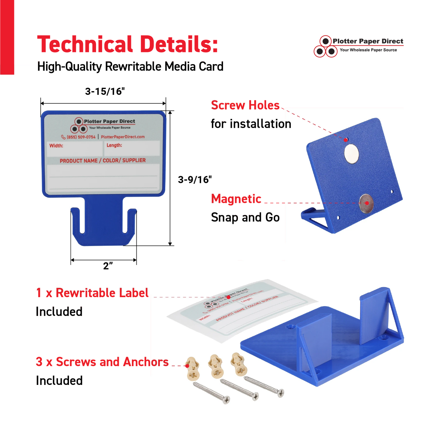 Blue MediaCards Kit for Vinyl Roll Storage – 10 Writable Double-Sided Cards for 2" Core Rolls with Blue Magnetic Organizer – Label & Track Media Easily
