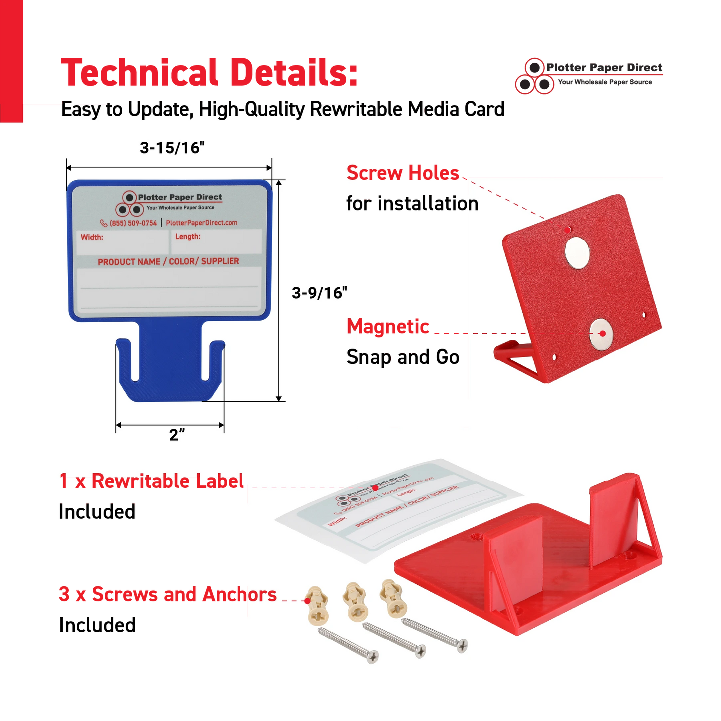 Blue MediaCards Kit for Vinyl Roll Storage – 10 Writable Double-Sided Cards for 2" Core Rolls with Red Magnetic Organizer – Label & Track Media Easily