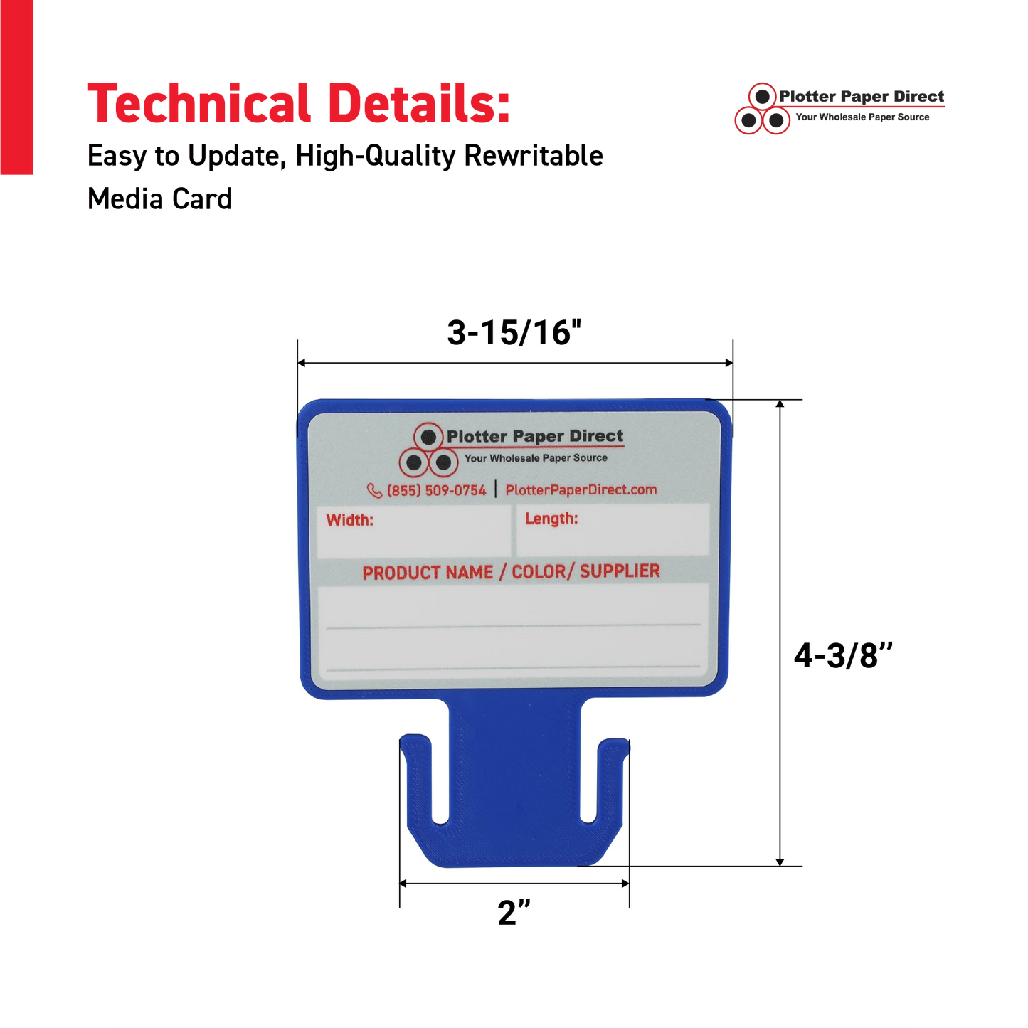 Blue MediaCards for Vinyl Roll Storage – Writable Labeling Cards for 2" Core Rolls – Double-Sided Design with Fields for Product & Order Info