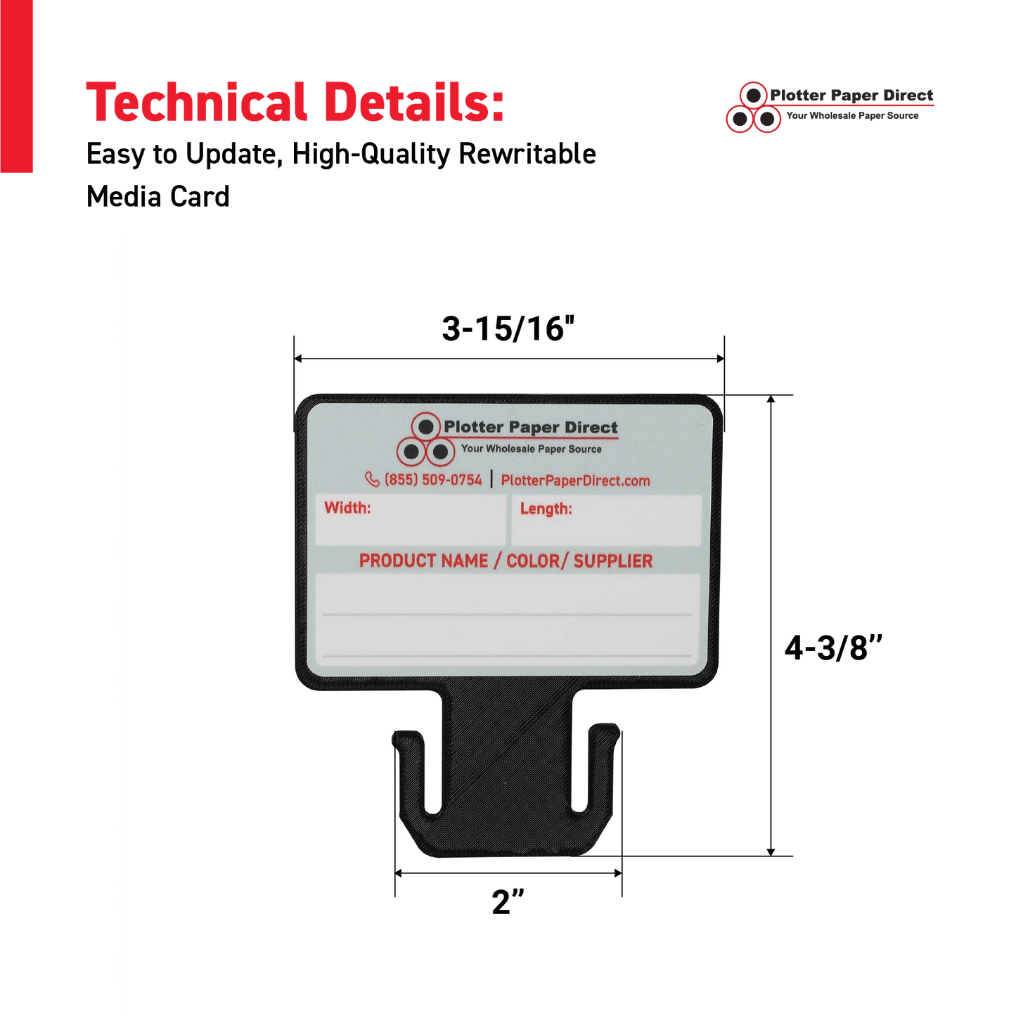 Black MediaCards for Vinyl Roll Storage – Writable Labeling Cards for 2" Core Rolls – Double-Sided Design with Fields for Product & Order Info