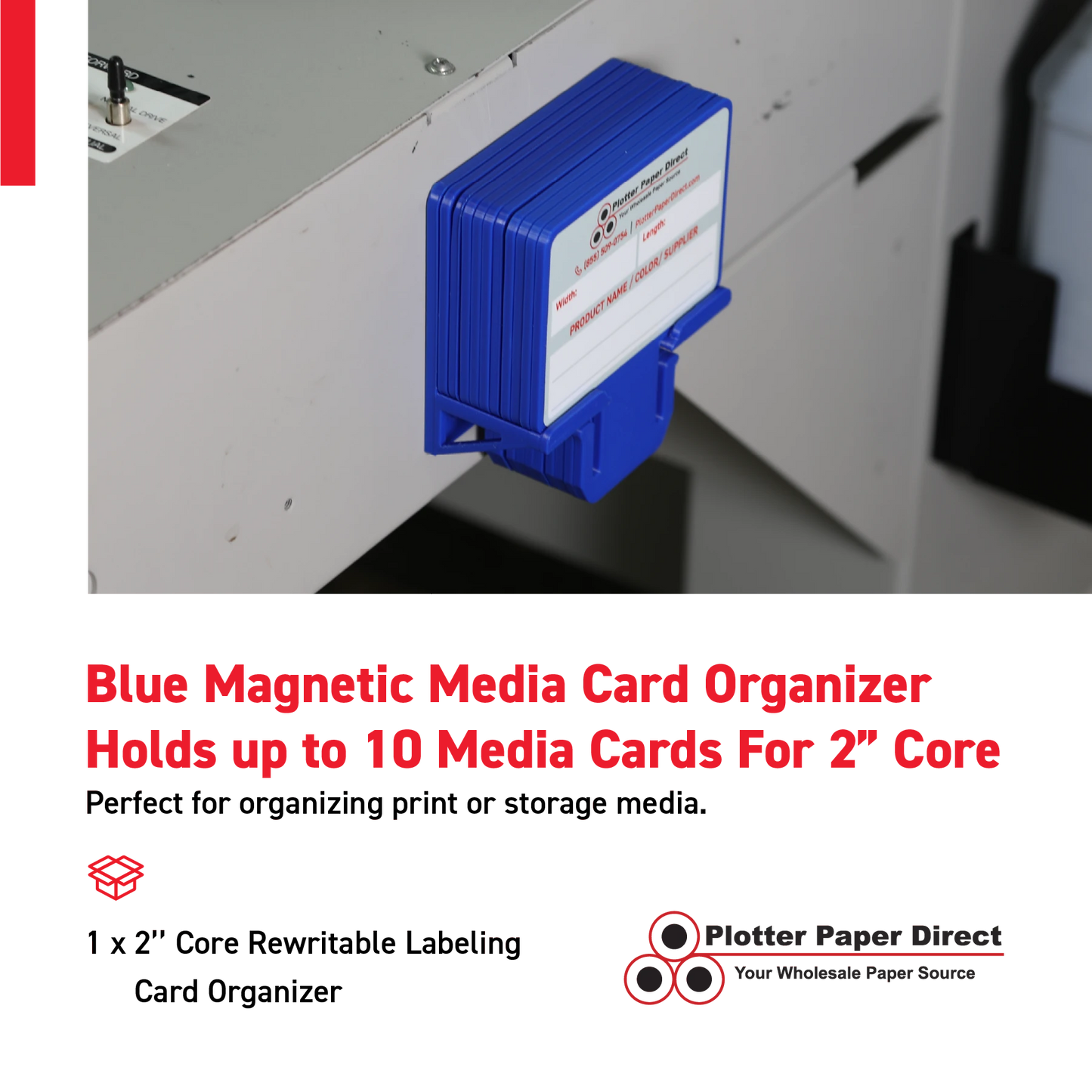 Blue Magnetic MediaCards Organizer, Store up to 10 MediaCards for 2" Core