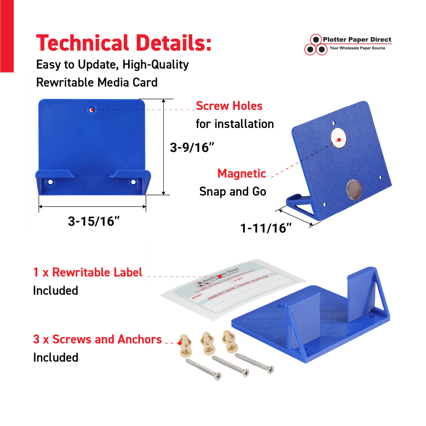 Blue Magnetic MediaCards Organizer, Store up to 10 MediaCards for 2" Core