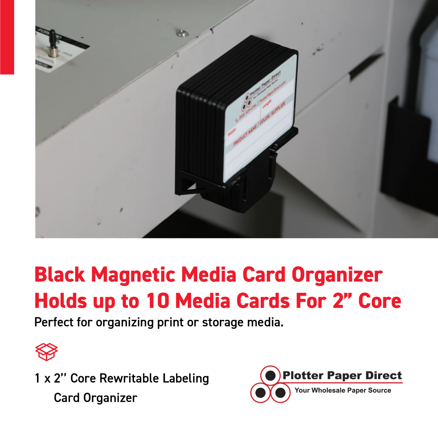 Black Magnetic MediaCards Organizer, Store up to 10 MediaCards for 2" Core