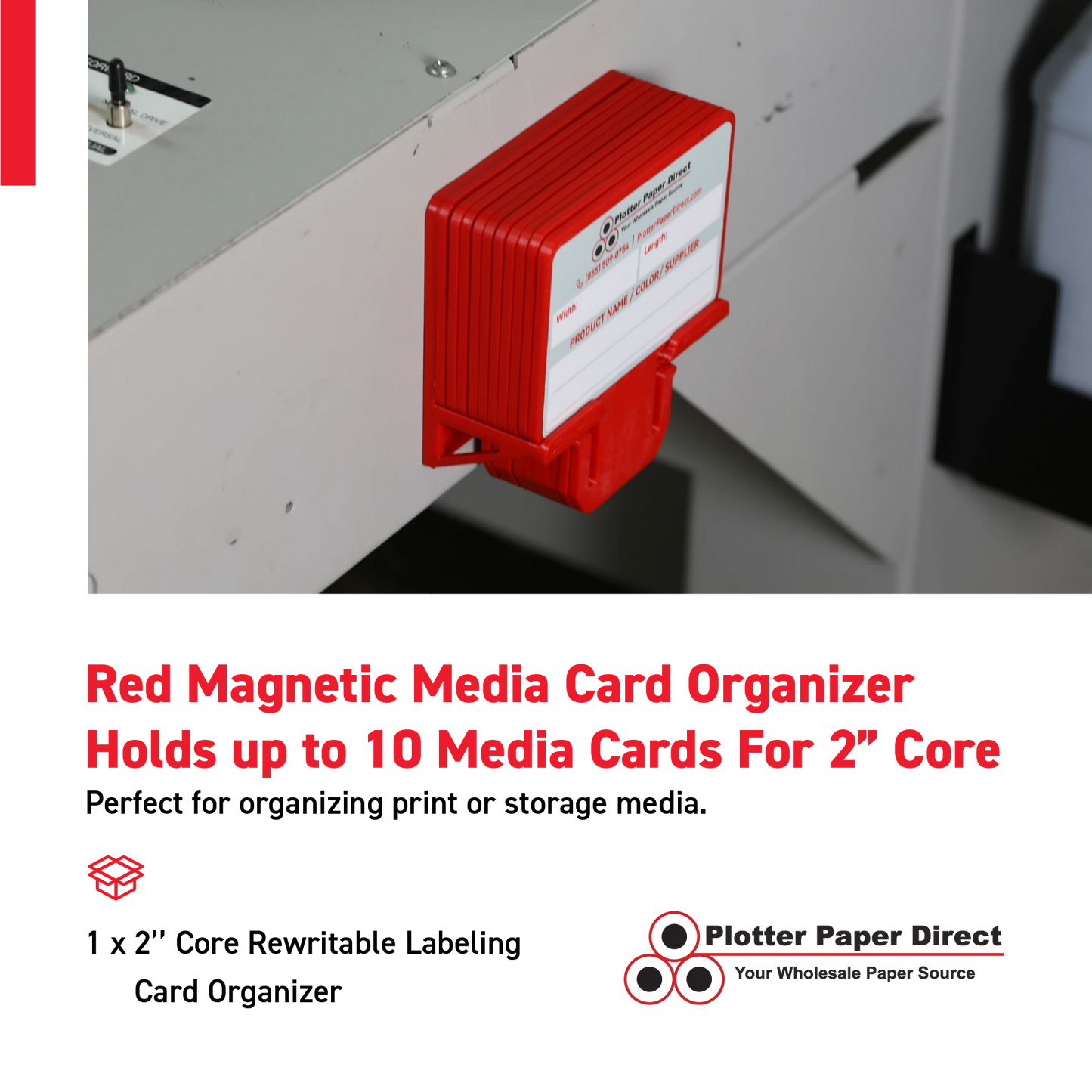 Red Magnetic MediaCards Organizer, Store up to 10 MediaCards for 2" Core