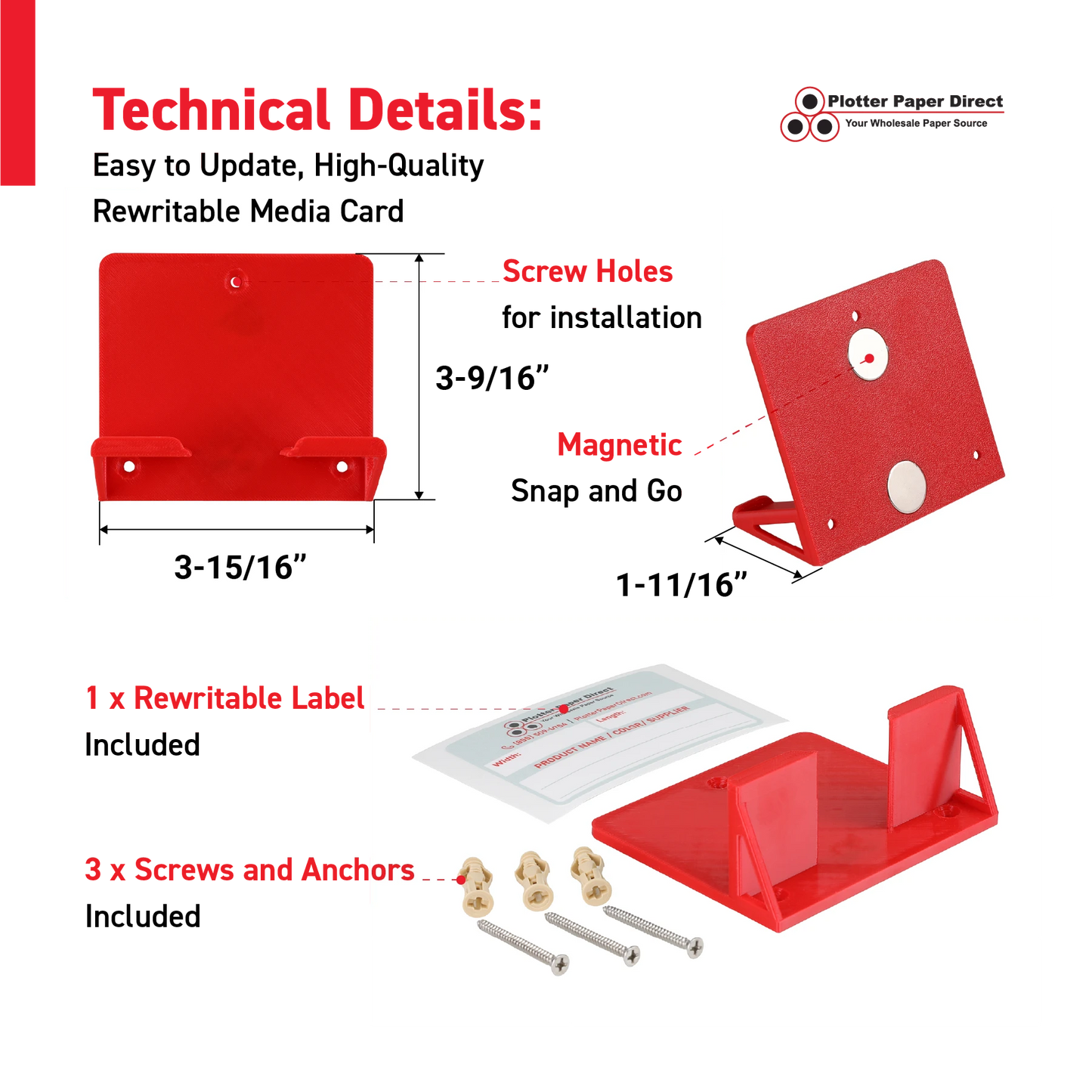 Red Magnetic MediaCards Organizer, Store up to 10 MediaCards for 2" Core