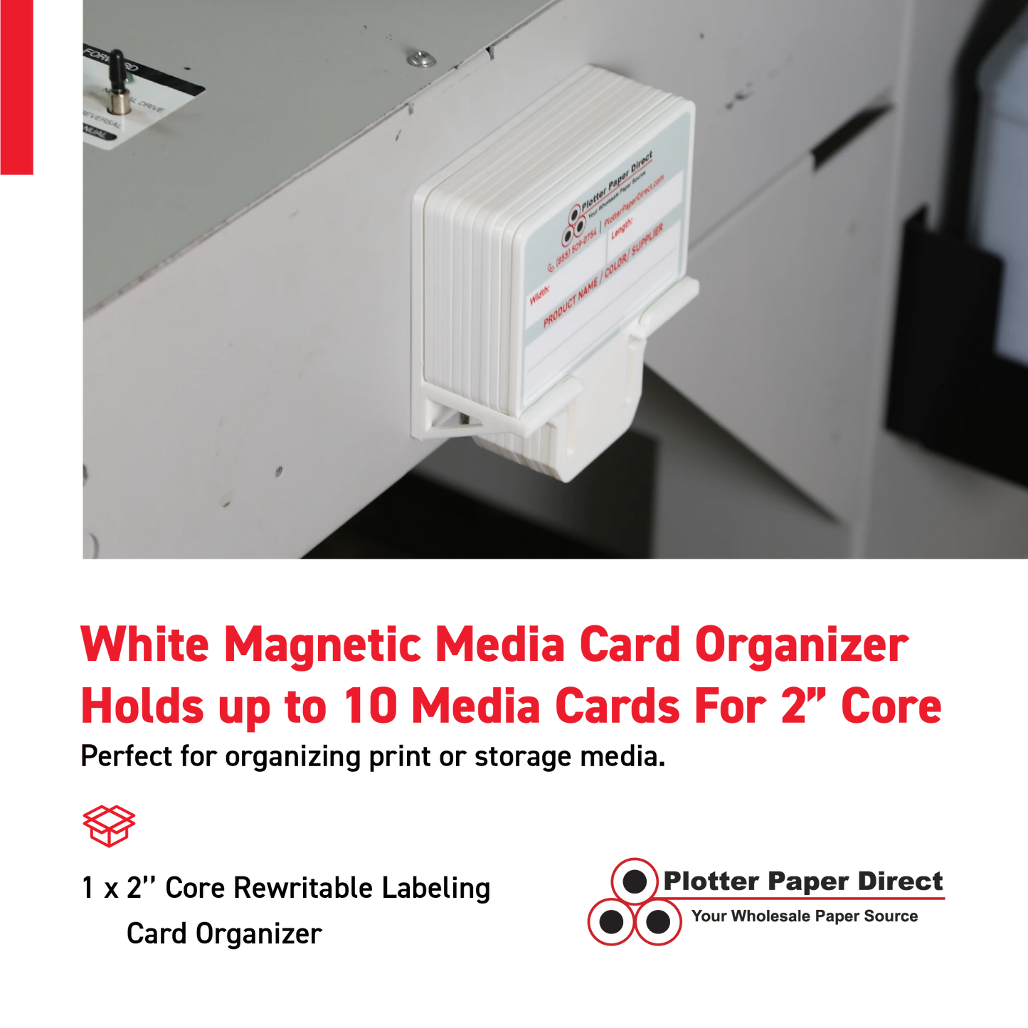 White Magnetic MediaCards Organizer, Store up to 10 MediaCards for 2" Core