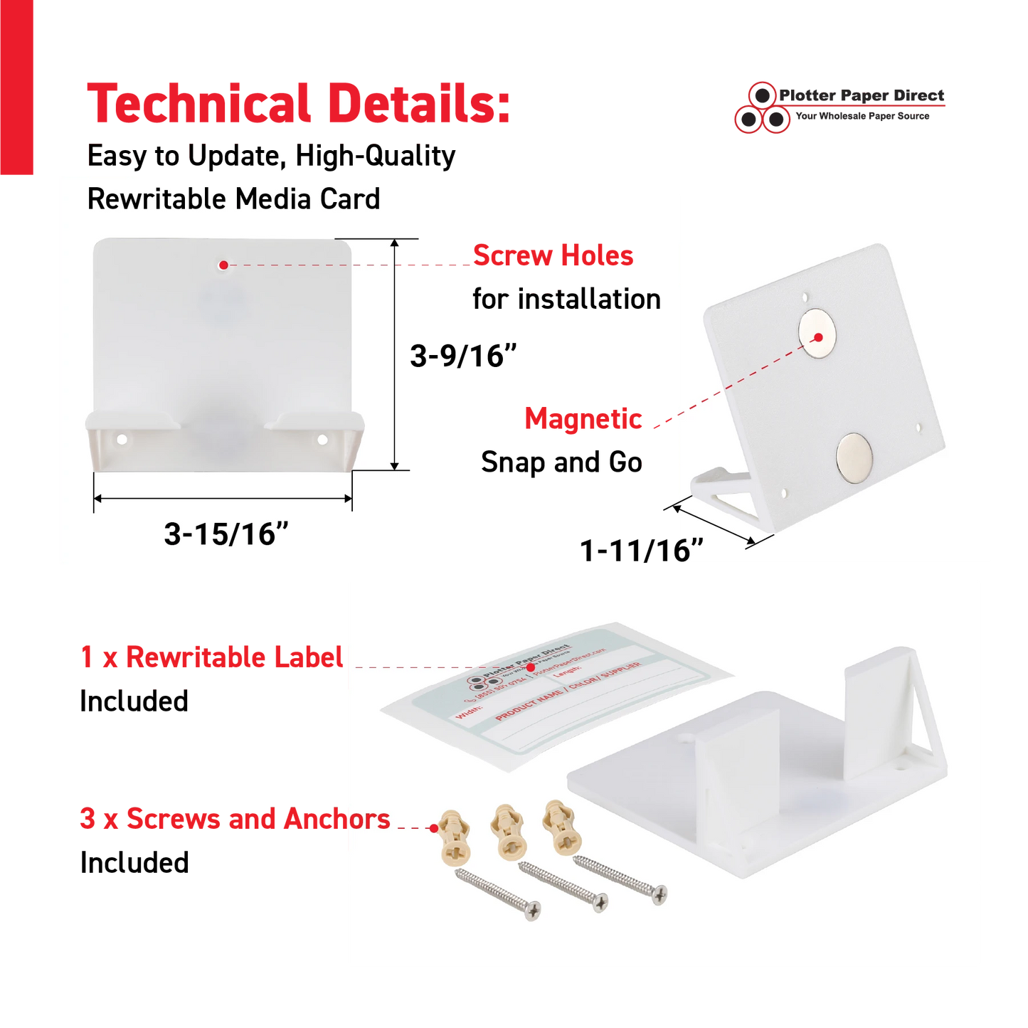 White Magnetic MediaCards Organizer, Store up to 10 MediaCards for 2" Core