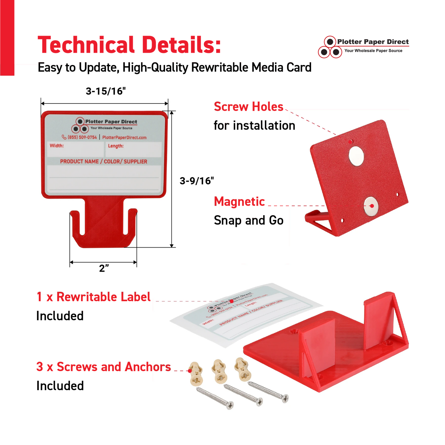 Red MediaCards Kit for Vinyl Roll Storage – 10 Writable Double-Sided Cards for 2" Core Rolls with Red Magnetic Organizer – Label & Track Media Easily