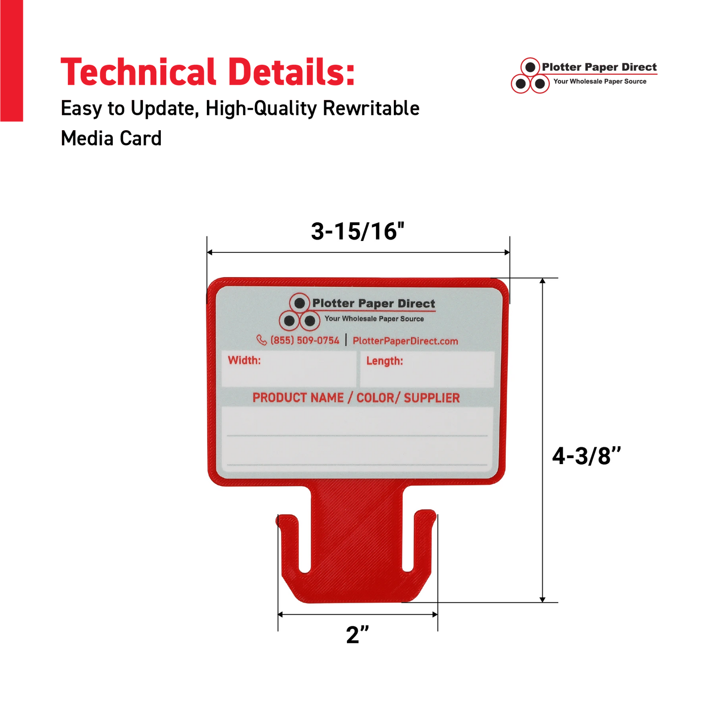 Red MediaCards for Vinyl Roll Storage – Writable Labeling Cards for 2" Core Rolls – Double-Sided Design with Fields for Product & Order Info