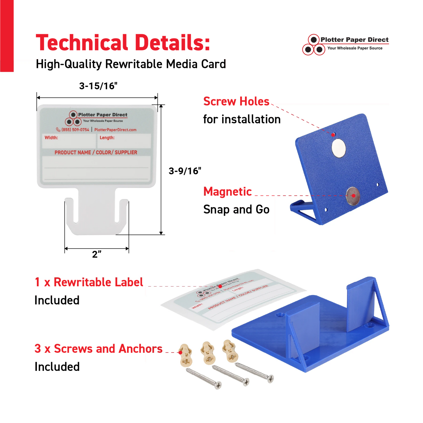 White MediaCards Kit for Vinyl Roll Storage – 10 Writable Double-Sided Cards for 2" Core Rolls with Blue Magnetic Organizer – Label & Track Media Easily