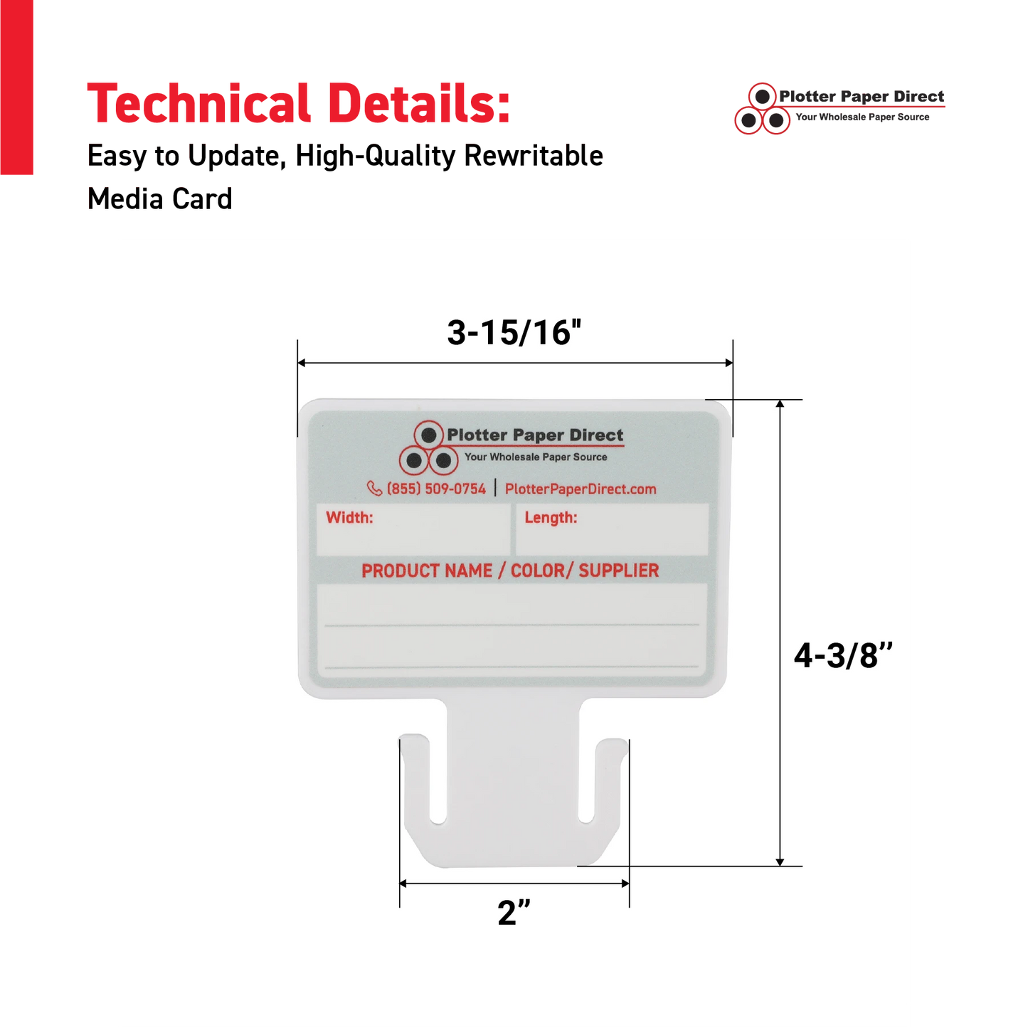 White MediaCards for Vinyl Roll Storage – Writable Labeling Cards for 2" Core Rolls – Double-Sided Design with Fields for Product & Order Info