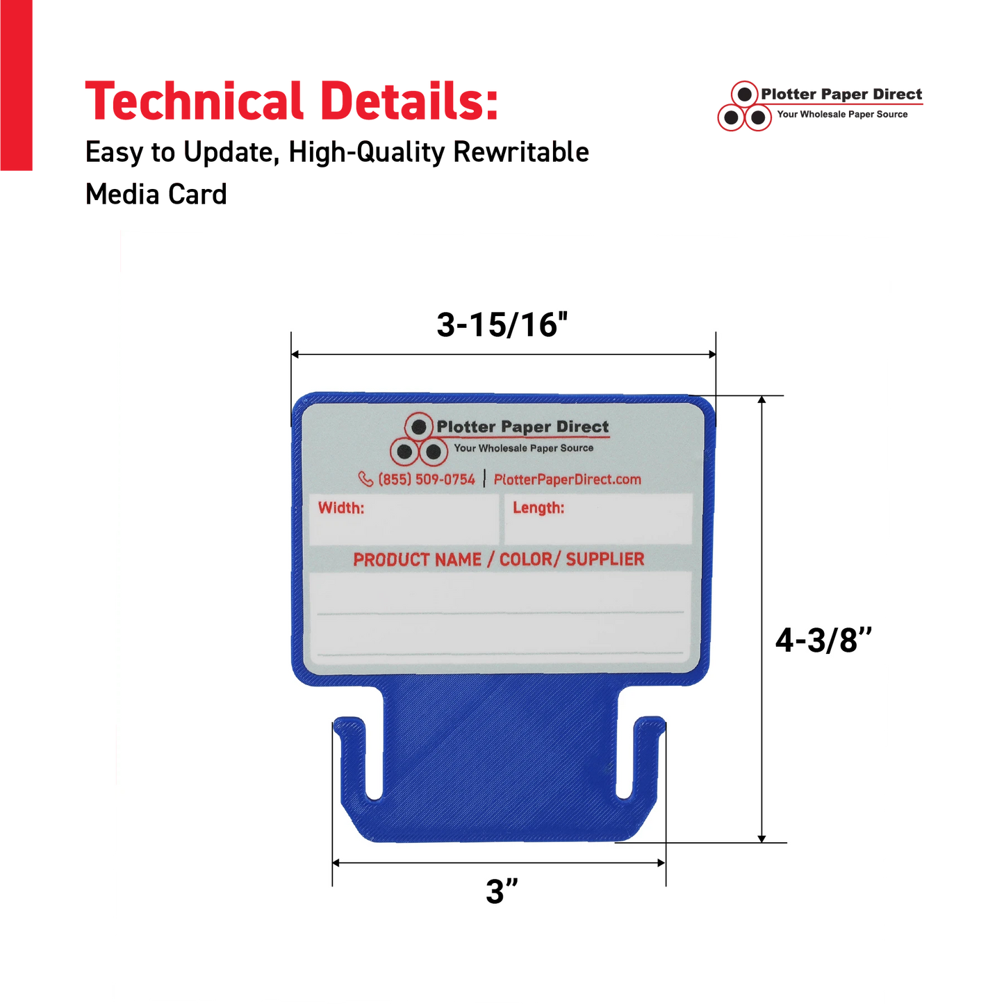 Blue MediaCards for Vinyl Roll Storage – Writable Labeling Cards for 3" Core Rolls – Double-Sided Design with Fields for Product & Order Info