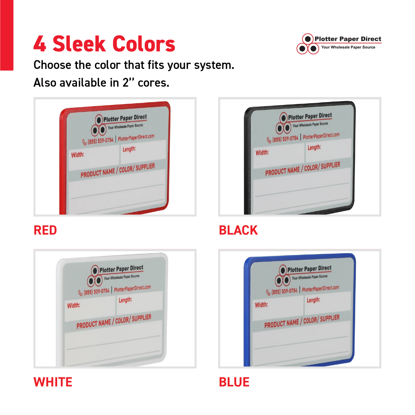 Blue MediaCards for Vinyl Roll Storage – Writable Labeling Cards for 3" Core Rolls – Double-Sided Design with Fields for Product & Order Info