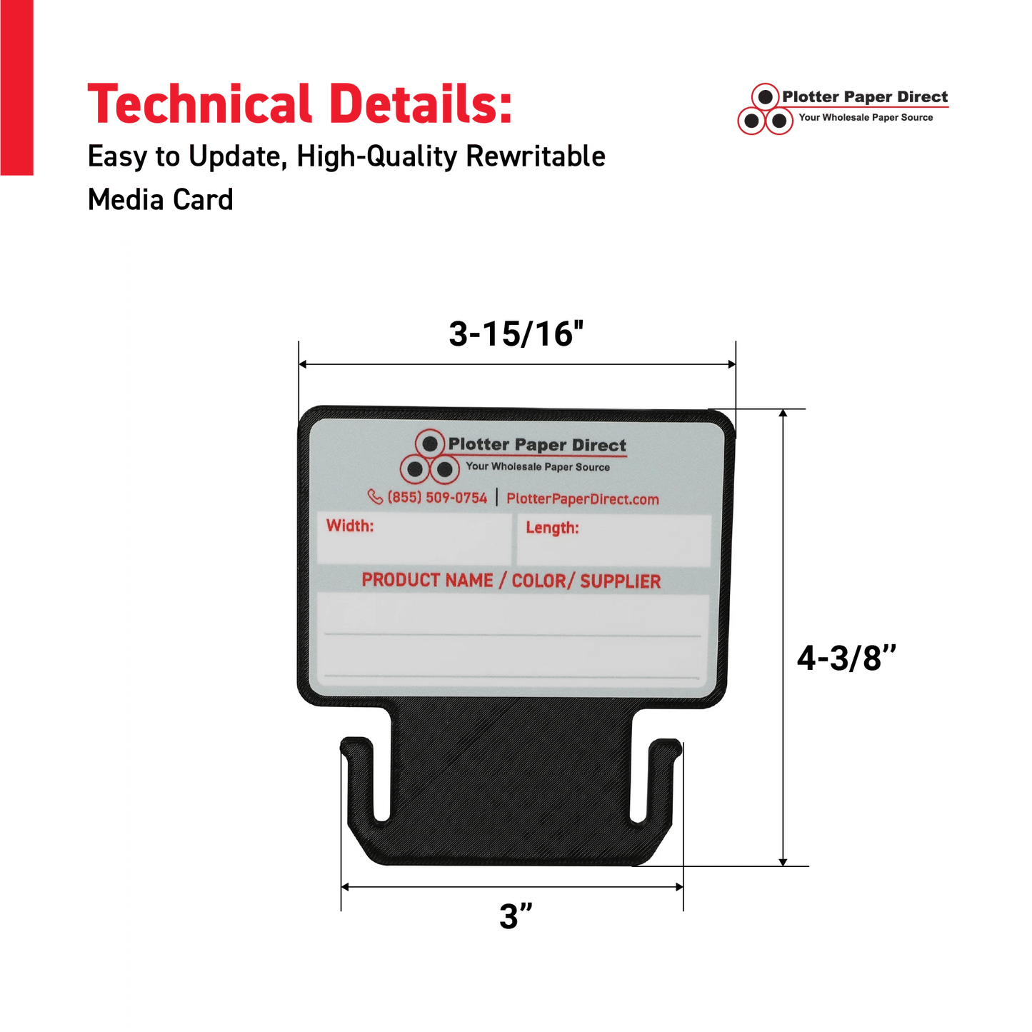 Black MediaCards for Vinyl Roll Storage – Writable Labeling Cards for 3" Core Rolls – Double-Sided Design with Fields for Product & Order Info