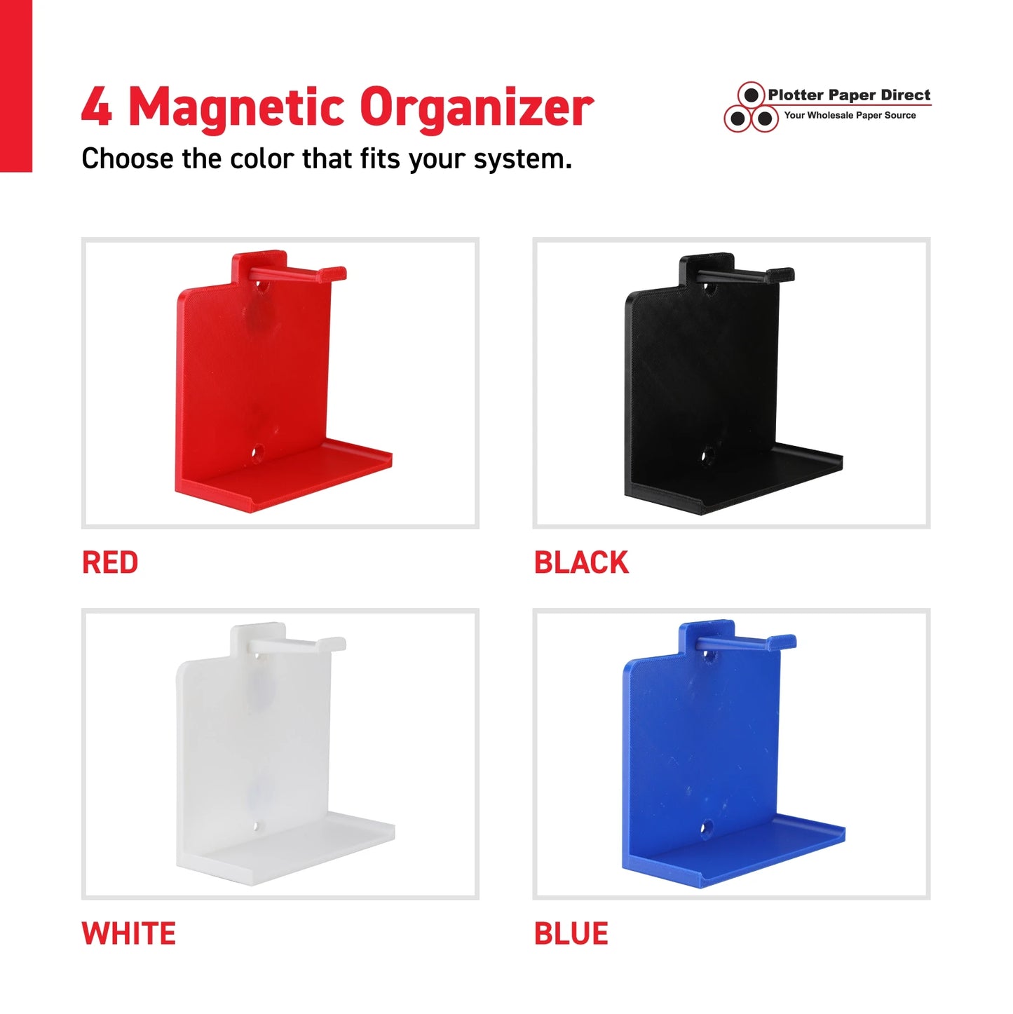 Kit of 10 Blue Rewritable MediaCards Hooks + Red Magnetic Wall Organizer – Dry-Erase Labeling Kit for Vinyl Roll Storage in Print & Sign Shops