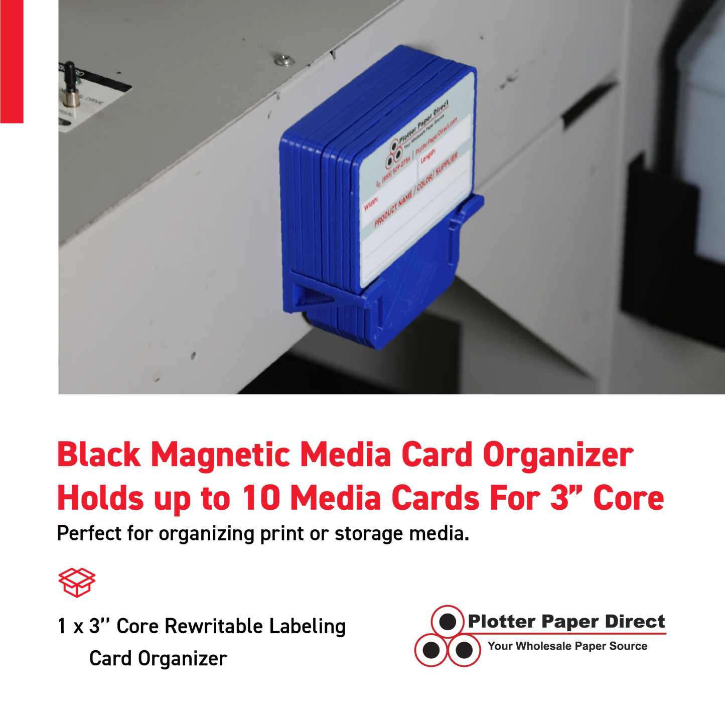 Blue Magnetic MediaCards Organizer, Store up to 10 MediaCards for 3" Core