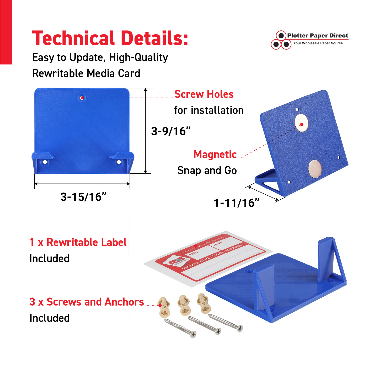 Blue Magnetic MediaCards Organizer, Store up to 10 MediaCards for 3" Core