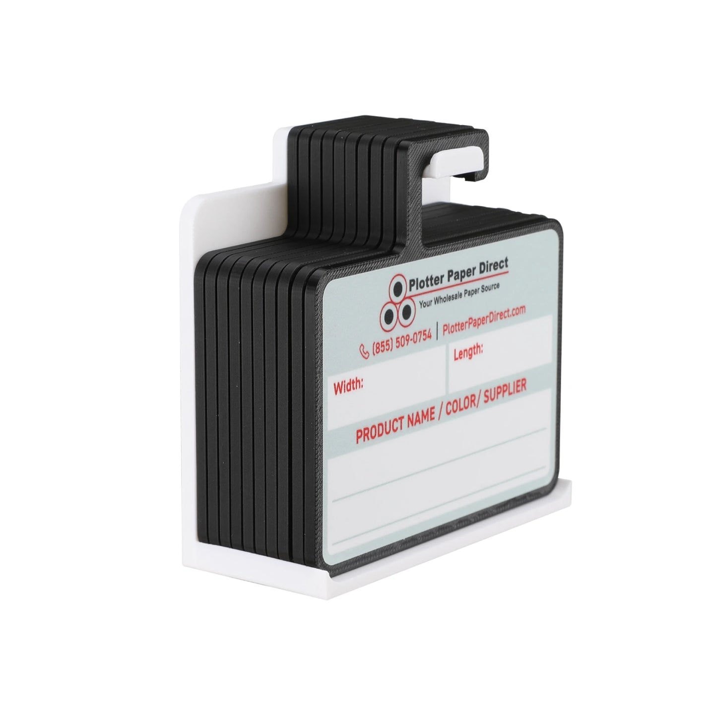 Kit of 10 Black Rewritable MediaCards Hooks + White Magnetic Wall Organizer – Dry-Erase Labeling Kit for Vinyl Roll Storage in Print & Sign Shops