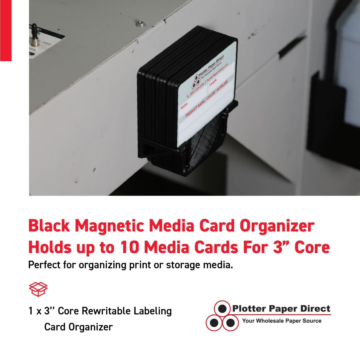 Black Magnetic MediaCards Organizer, Store up to 10 MediaCards for 3" Core