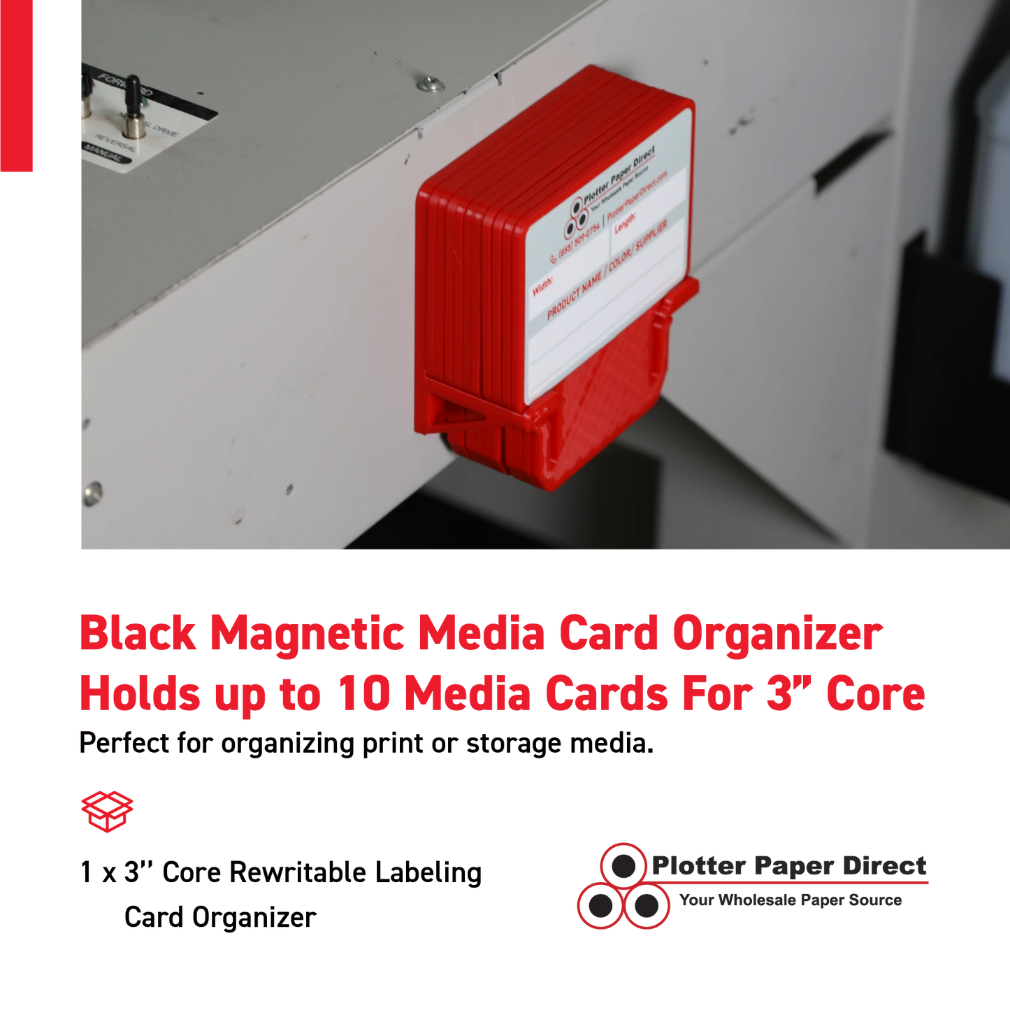 Red Magnetic MediaCards Organizer, Store up to 10 MediaCards for 3" Core